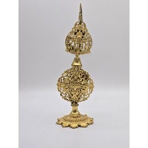 Stylebuilt Ormolu Perfume Bottle Gold Filigree Vanity Dresser w Glass Insert 10"